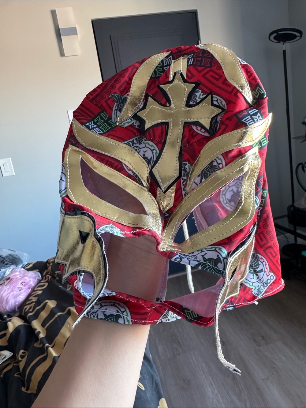 Mexican Lucha Libre Wrestling Mask – Red & Gold Mexico Print